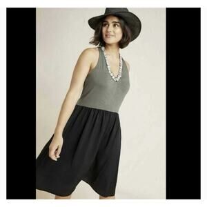 Anthropologie Dolan Tank Dress XS Army Green Black Sienna Colorblock V Neck